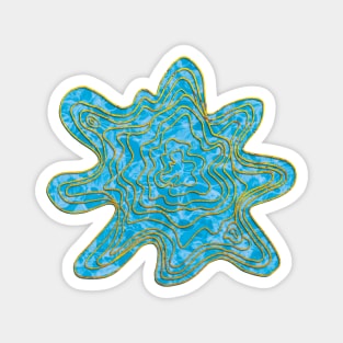 Trippy Topographic Wavy Contour Fluid Line Art Gold on Sea Blue Magnet