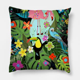 Tropical flowers and birds Pillow