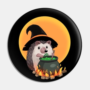 Happy Hoggoween Halloween Hedgehog Witch Pin