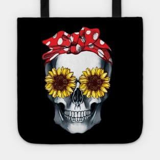 Cool skull red bandana and sunflowers skull mask face Tote