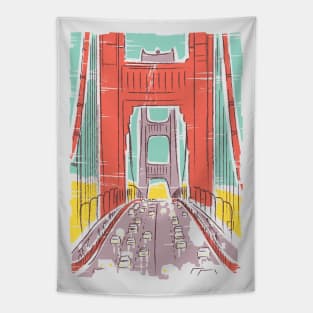 Vintage Sketch Art of Golden Gate Bridge San Francisco Tapestry