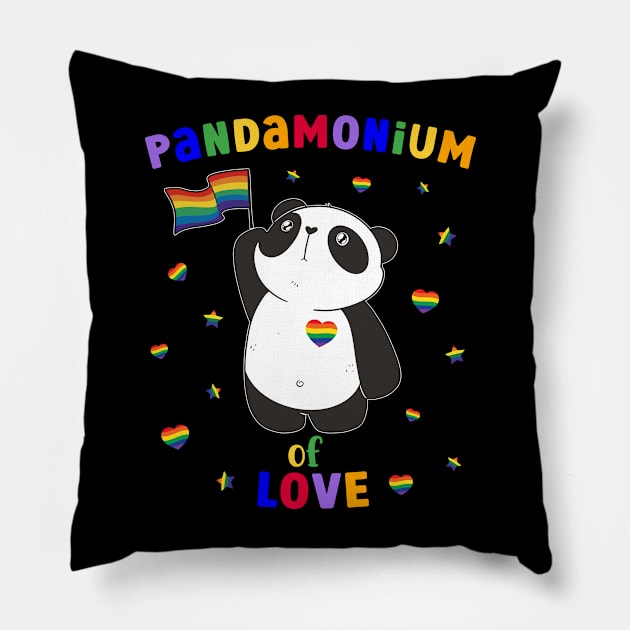 Pandamonium of Love  Pride Flag LGBT Pillow by AimArtStudio