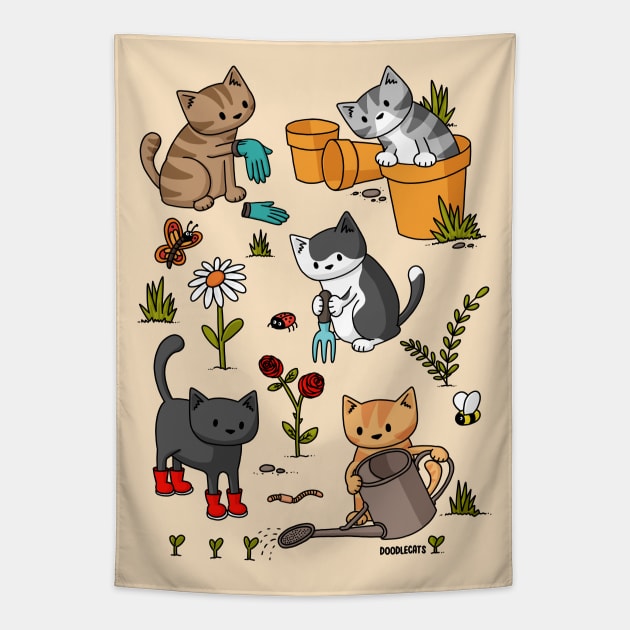 Gardening Cats Tapestry by Doodlecats 