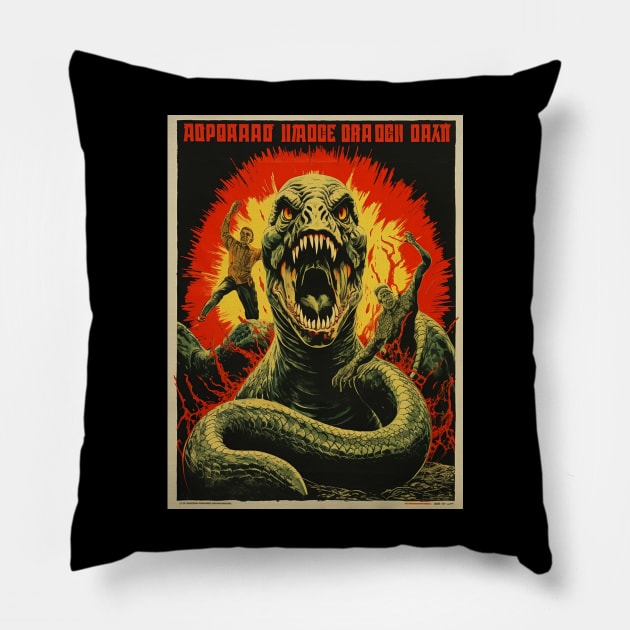 Vintage Reptilian Propaganda Poster Pillow by galenfrazer