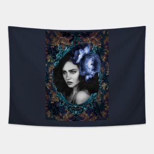 Light blue Beautiful Girl Floral Portrait Digital Artwork Tapestry