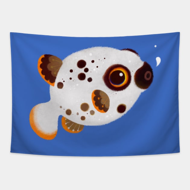 Black spotted puffer Tapestry by pikaole