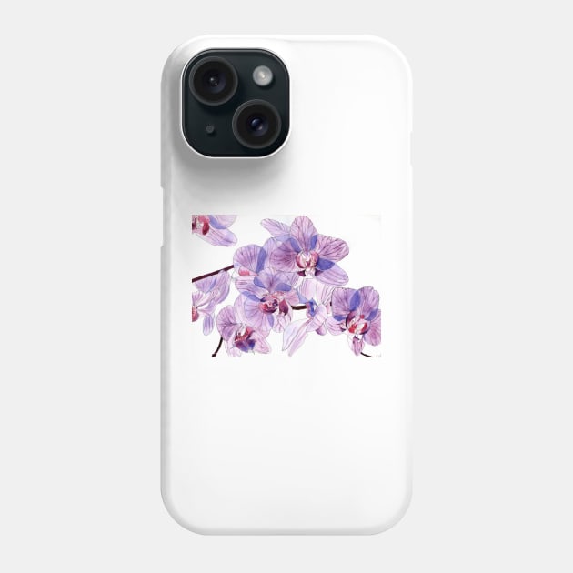 Original Watercolour painting of Pink and Lilac Orchids Phone Case by esvb