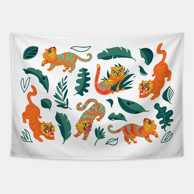 Chinese tigers Tapestry by PenguinHouse