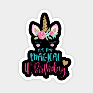 Kids Unicorn 4Th Birthday Party Girls 4 Years Old Magnet