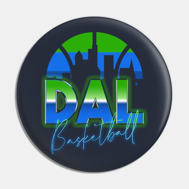 Dallas Basketball Retro 90s Chrome Skyline Pin by funandgames