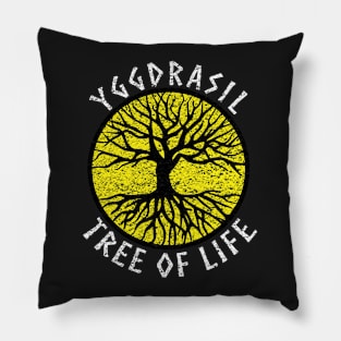 Tree of Life Yggdrasil Yellow Valhalla Vikings Grunge Distressed Pillow