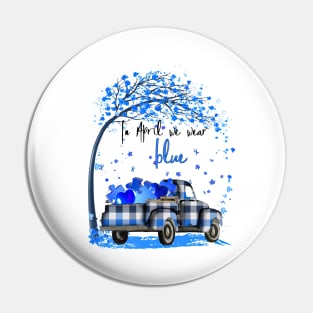 In April We Wear Blue Autism Awareness Puzzle Truck Pin