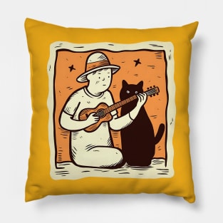 Guy plays guitar for a cat Pillow