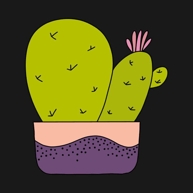 Cute Cactus Design #117: Cacti Bunch With Pink Flower by DreamCactus