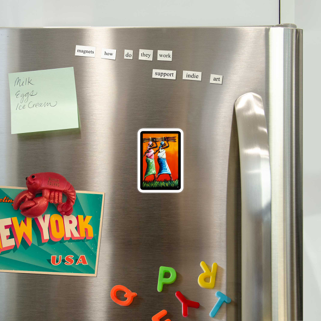 African Women Carrying Wood with Children, Black History Art by logiamerch