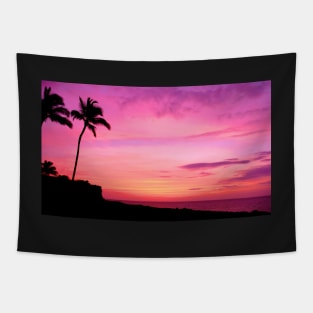 Tropical Palm Tree Silhouette and Sunset Tapestry