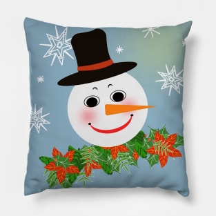 happy snowman with snowflakes Pillow