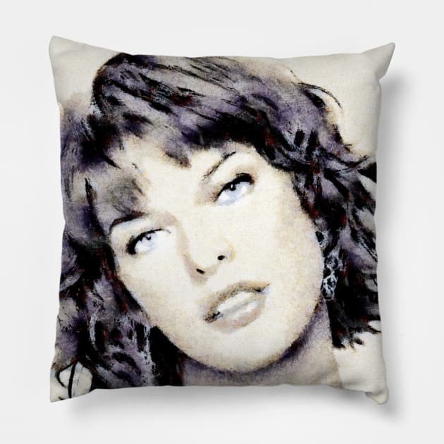 Milla Jovovich Portrait Pillow by happyantsstudio