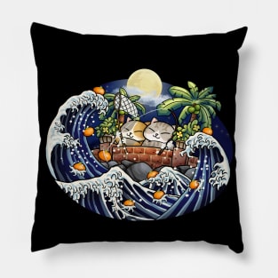 Chubby Cats Lantern Festival Fishing Orange Pillow