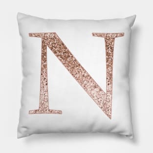 N rose gold glitter monogram letter Pillow