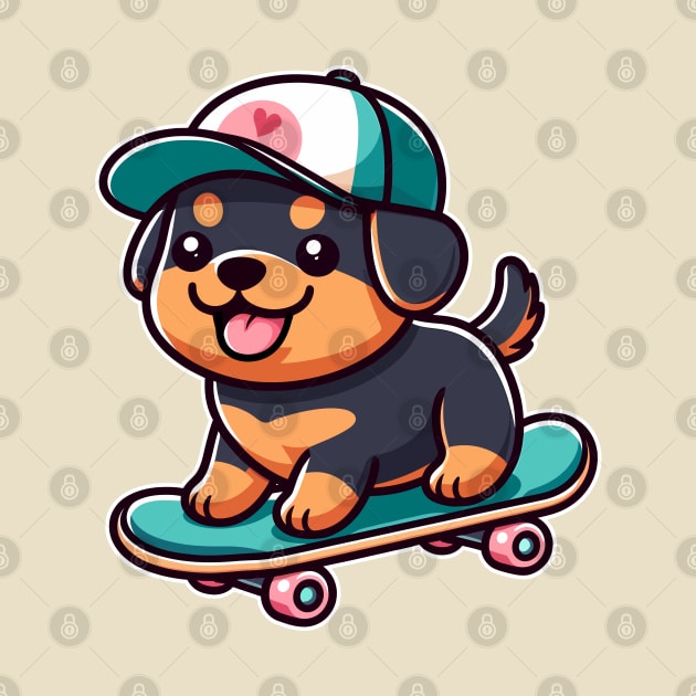 Rottweiler Puppy On Skateboard Kawaii Skater Dog Lover by Cuteness Klub