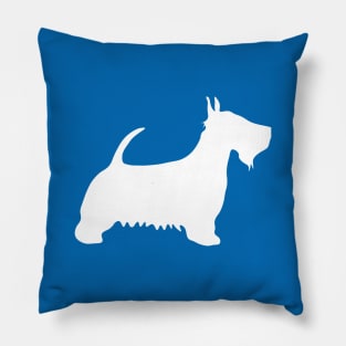 Scottish Terrier Dog Silhouette - White on Scottish Saltire Blue Background Pillow