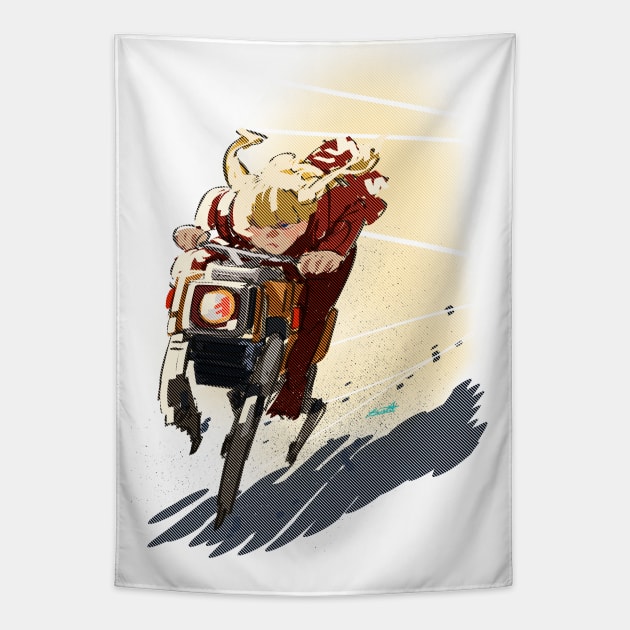 Futuristic Vehicle and Blonde Girl Tapestry by nagare017