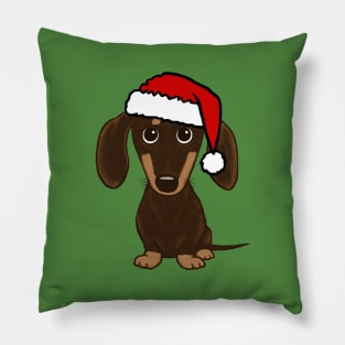 Chocolate Dachshund with Santa Hat Cute Wiener Dog Christmas Pillow