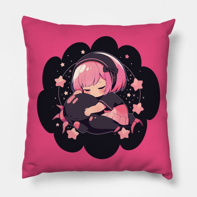 Adorable Anime Chibi Cancer Zodiac Sleeping Little Astro Girl Pillow by The Little Store Of Magic