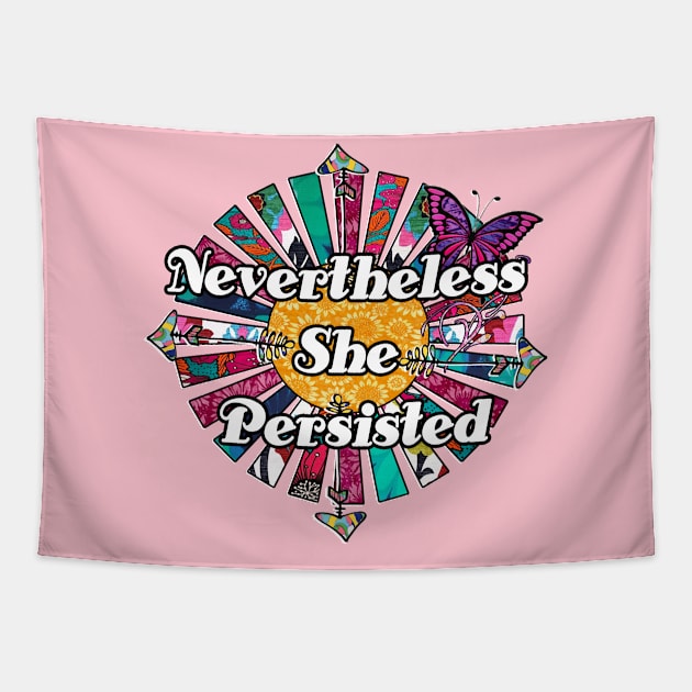 Nevertheless She Persisted Retro Fabric Collage Tapestry by artbyomega