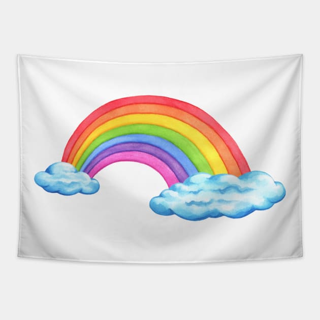 Rainbow and fluffy blue clouds Tapestry by Nopi Pantelidou