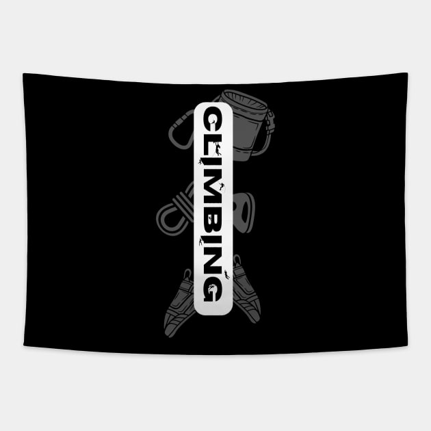 climbing with rock climbing equipment white Tapestry by lmdesignco