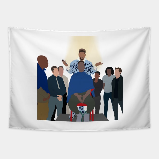 The Locker Room Barber Tapestry by Wenby-Weaselbee