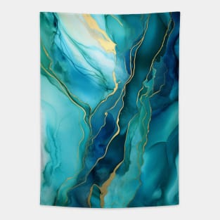 Blue Teal and Gold Abstract Tapestry