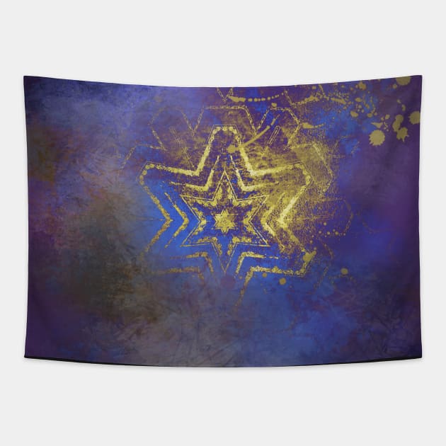 Gold star with purple  mandala Tapestry by hereswendy