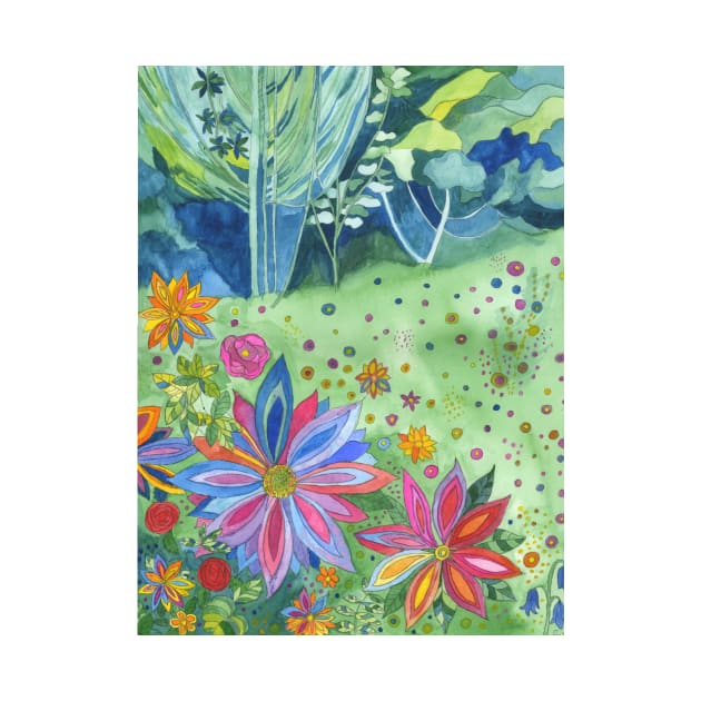 Woodland meadow painting with multicoloured flowers by esvb