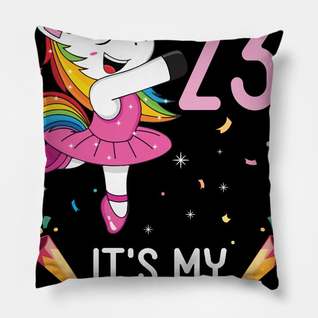 Happy Unicorn Dancing Congratulating 23rd Time It's My Birthday 23 Years Old Born In 1998 Pillow by bakhanh123