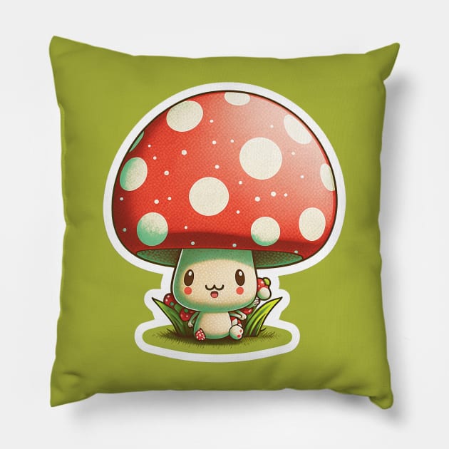 Kawaii Mushroom I Pillow by 20th Century Tees