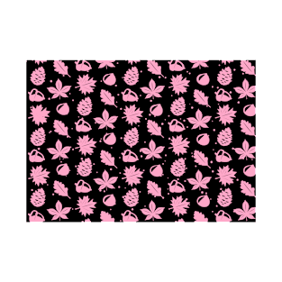 Pink Graphic Nature Pattern on Black Background T-Shirt