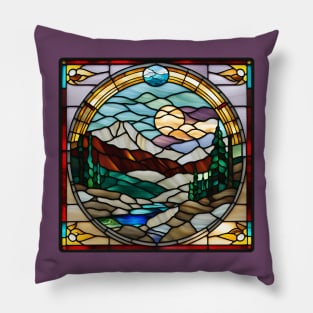 Rocky Mtn Sunset Stained Glass Pillow