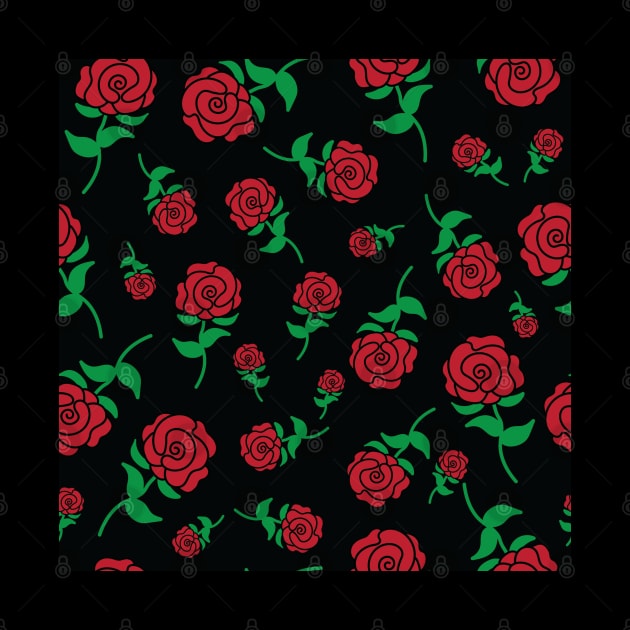 Red Rose Hand Drawn Roses Pattern by Rosemarie Guieb Designs