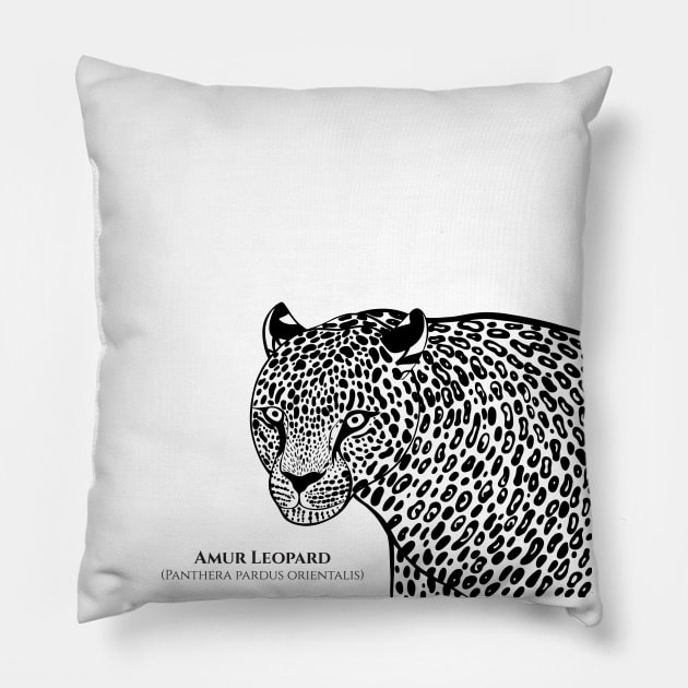 Amur Leopard with Common and Latin Names - animal design Pillow by Green Paladin