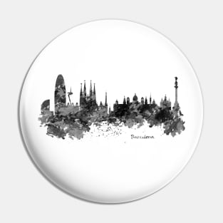 Barcelona Black and White Watercolor Skyline Pin