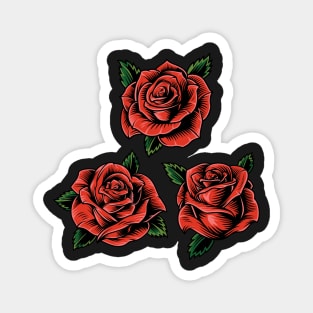 Vintage Red Blooming Roses - Traditional Rose Tattoo Magnet