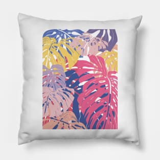 Abstract Colorful Monstera Leaves 20 Pillow