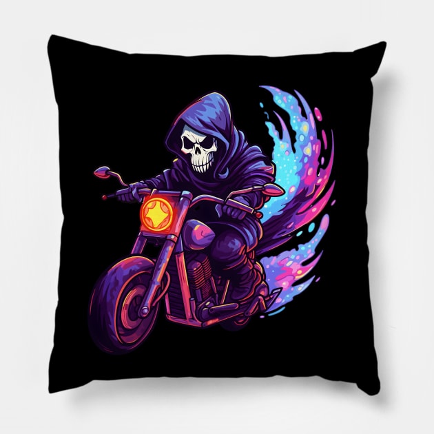 Cute Grim Reaper on Motorcycle Pillow by pako-valor