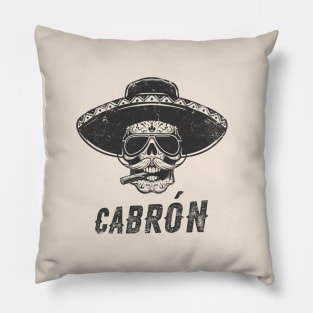 Cabrón Badass Skull with Sombrero and Cigar Pillow