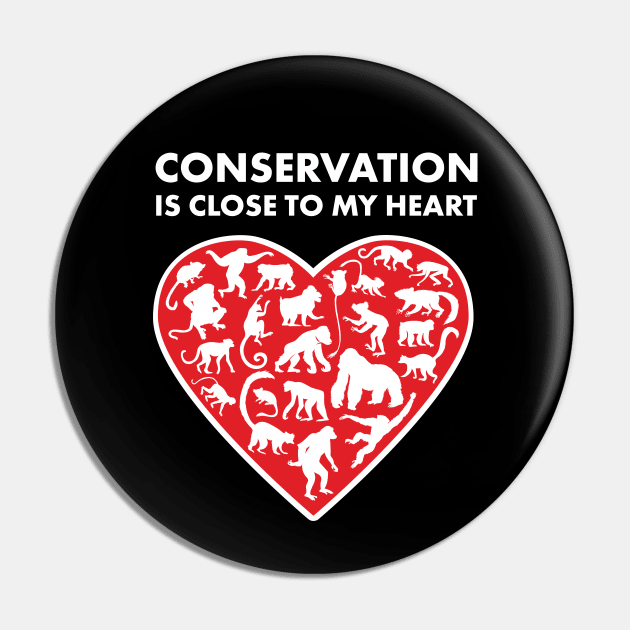 Primates Conservation Heart Pin by Peppermint Narwhal