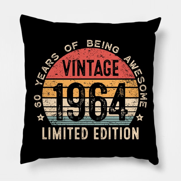 60th Birthday Gift Vintage 1964 Men Women 60 Years Old Pillow by Shrtitude