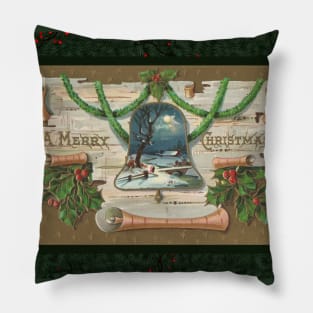 Winter's Night Scene Vintage Christmas Postcard Pillow